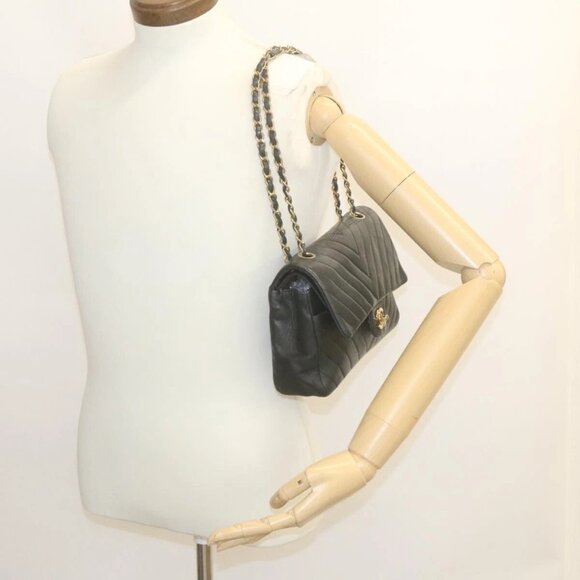 CHANEL Mademoiselle Turn Lock Flap Shoulder Bag Lamb Skin Black CC Auth - Picture 1 of 15
